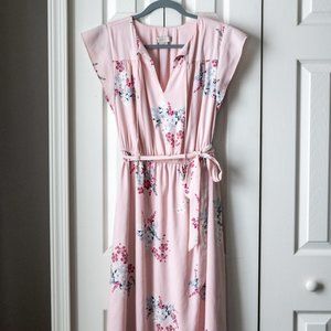 Pink and white floral midi dress